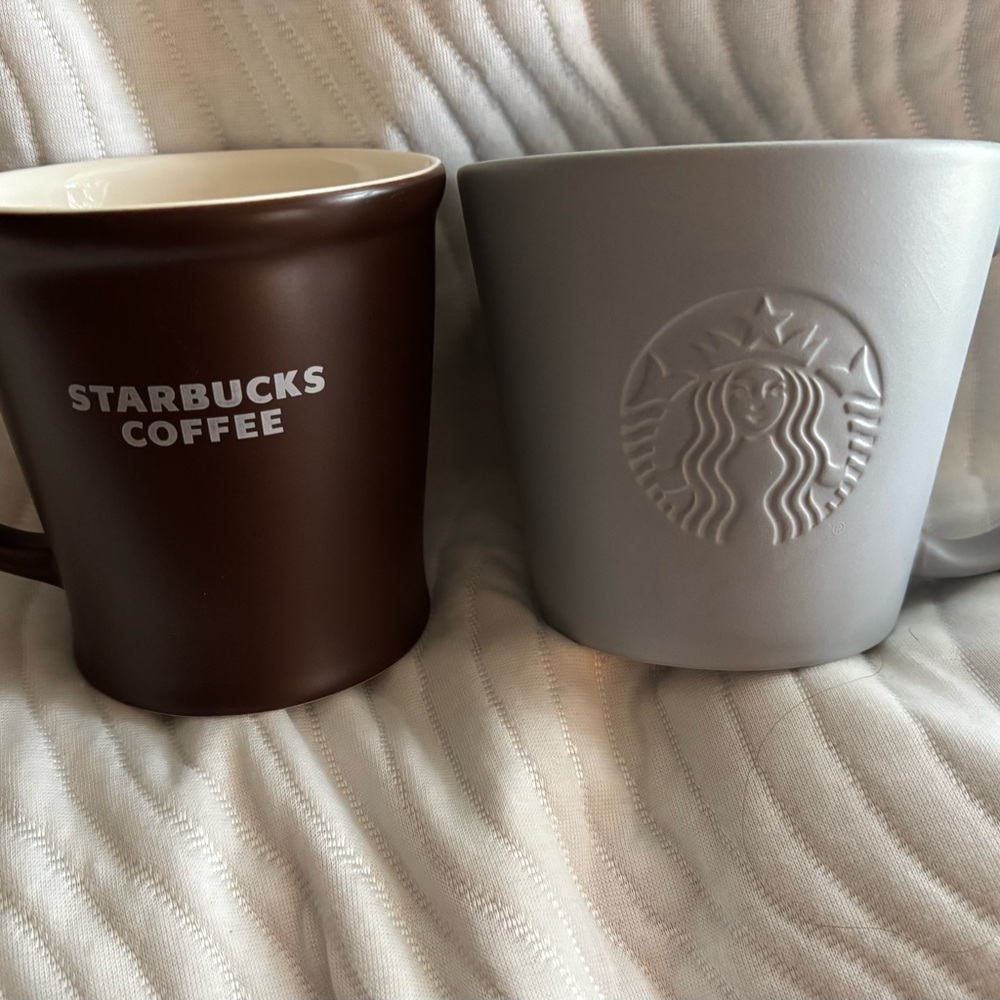 Starbucks Brown and Venti Gray Ceramic Mugs Duo